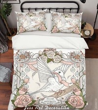 3D Bird Floral Cartoon Quilt Cover Set Duvet Cover Bedding Pillowcases