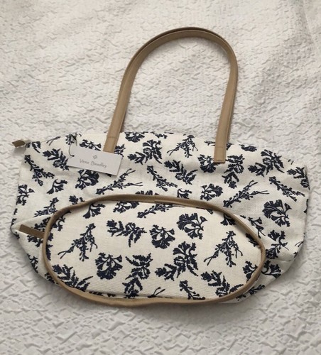 Vera Bradley White & Blue Straw Tote Bag Adrift Coral Blue Print OS NWT - Picture 9 of 16