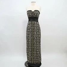 Nicole Miller Collections Maxi Dress Silk Womens 6 Strapless Black Ivory Long