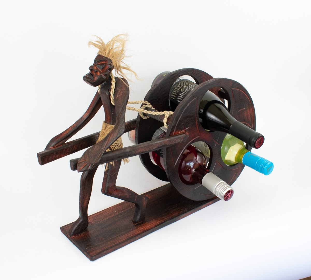 Wooden Primitive Tribal Primitive Wine Bottle Holder Statue
