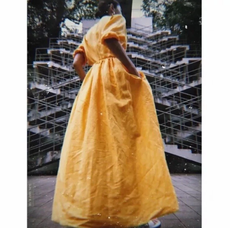 Abito Drappeggiato Lino Giallo Celine 38 Resort 2018 Phoebe Philo