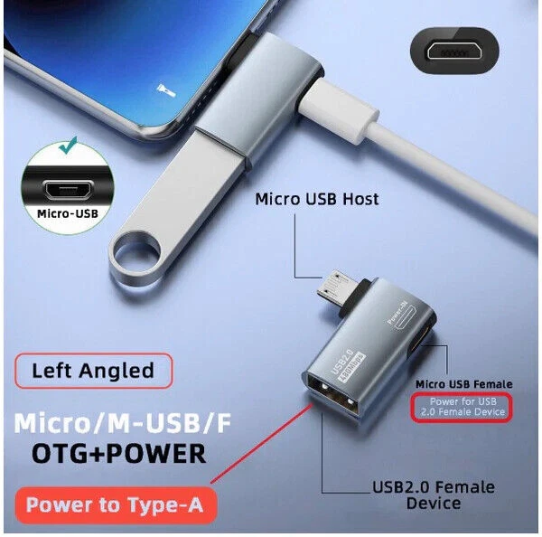 Micro 5Pin to USB A 2.0 + Micro OTG Adapter | Left Angled Male to Dual Female - Image 4 of 4