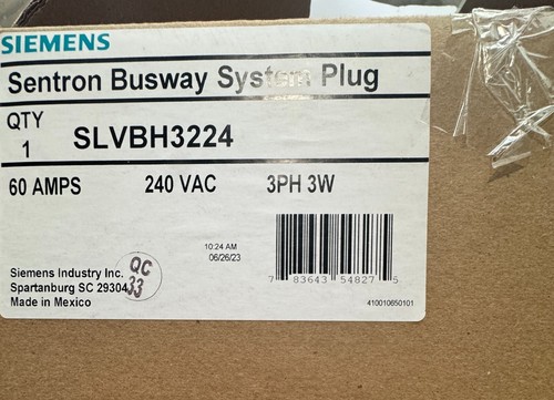 NEU Siemens Sentron Busway System Stecker SLVBH3224 60 AMPERE 240 VAC 3PH 3W