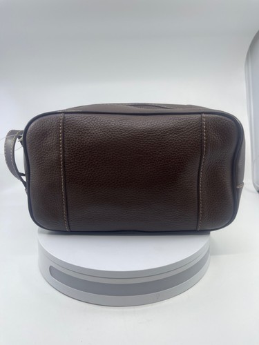 NEW FOSSIL CAMDEN TRAVEL SHAVE DARK BROWN LEATHER STITCHES COSMETIC BAG