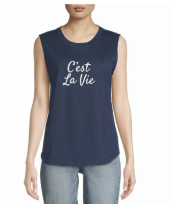 Women's ''C'est La Vie'' Graphic Tank Top Navy Time & Tru (Such is Life) Medium