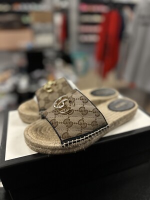 Size 36G+ GUCCI Women's GG matelassé canvas espadrille sandal