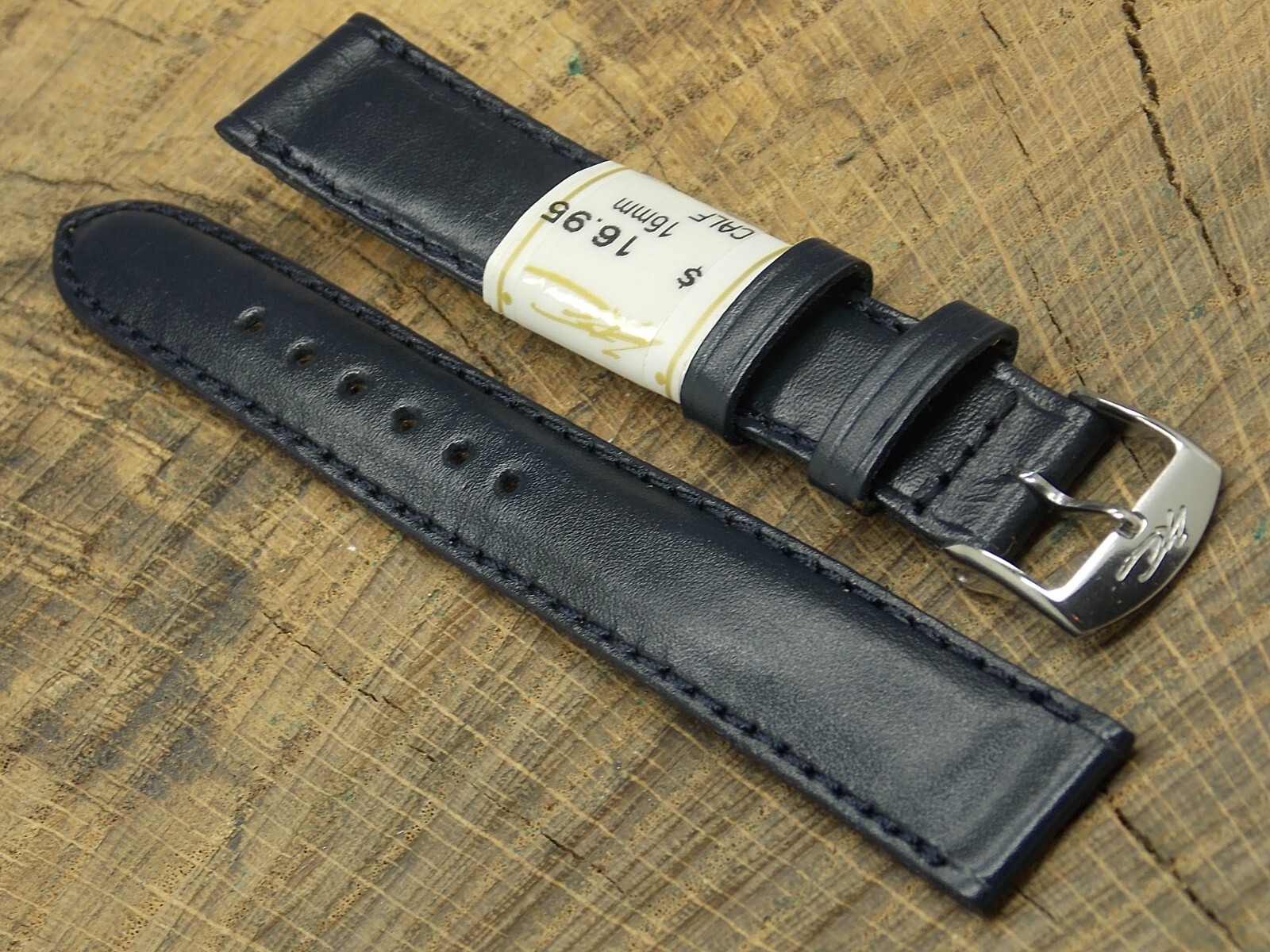 ZRC France Navy Leather w Silver Tone Buckle 16mm NOS Unused Vintage Watch Band