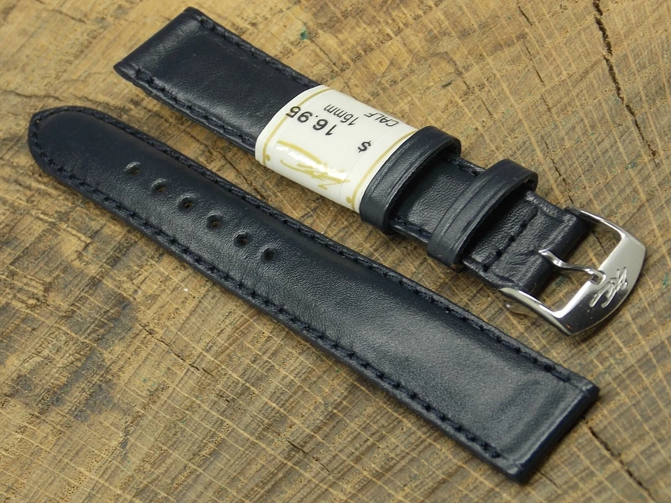 ZRC France Navy Leather w Silver Tone Buckle 16mm NOS Unused Vintage Watch Band - Image 3 of 4