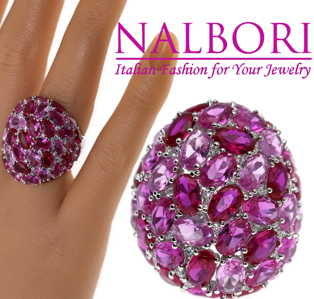 Anello Donna Con Zirconia Cubica Rossa Ovale E Zirconia Trasparente, In Argento, Regalo Per Fidanzamento, Matrimonio, Compleanno, Elegante E Fashion - 3