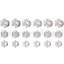 Men Women Stainless Steel Round CZ Magnetic Stud Earrings Non-Piercing Clip On