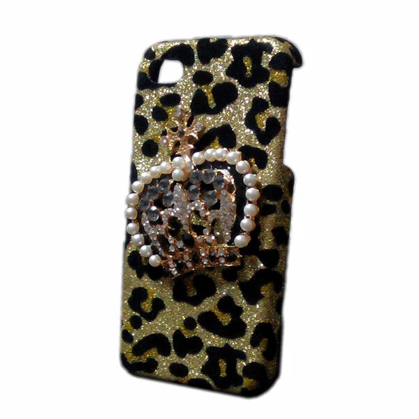 Cover For Phones 3D Bling Luxury Leopard Diamond Pearls Crown Back Hard Case - Image 2 of 4