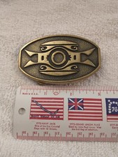 VTG BTS ABSTRACT SOUTHWEST TRIBAL BRASS HIPPIE BELT BUCKLE RARE 1978