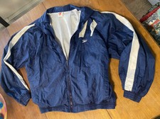 90s SPEEDO Mens Large Blue White Full-Zip Windbreaker Track Jacket Coat Vingage