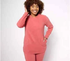 #1044 Denim & Co. Regular Fleece Crossover Neck Long Slv Tunic w Dolphin Hem XXS