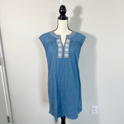 knox rose denim dress Knox Rose Boho Embroidered Sleeveless Blue Denim Womens Jean Dress S