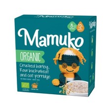 MAMUKO Baby Organic Porridge - Crushed Barley, Raw Buckwheat  Oat 12M 200g