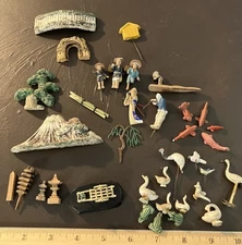 Japanese Figures Animals Bridge Pagoda Mount Fuji Vintage Metal Wood Ceramic