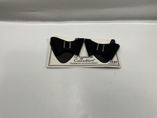 Vintage Black Bow Shoe Clips Rhinestone Formal Heels Accessories Pair NOS