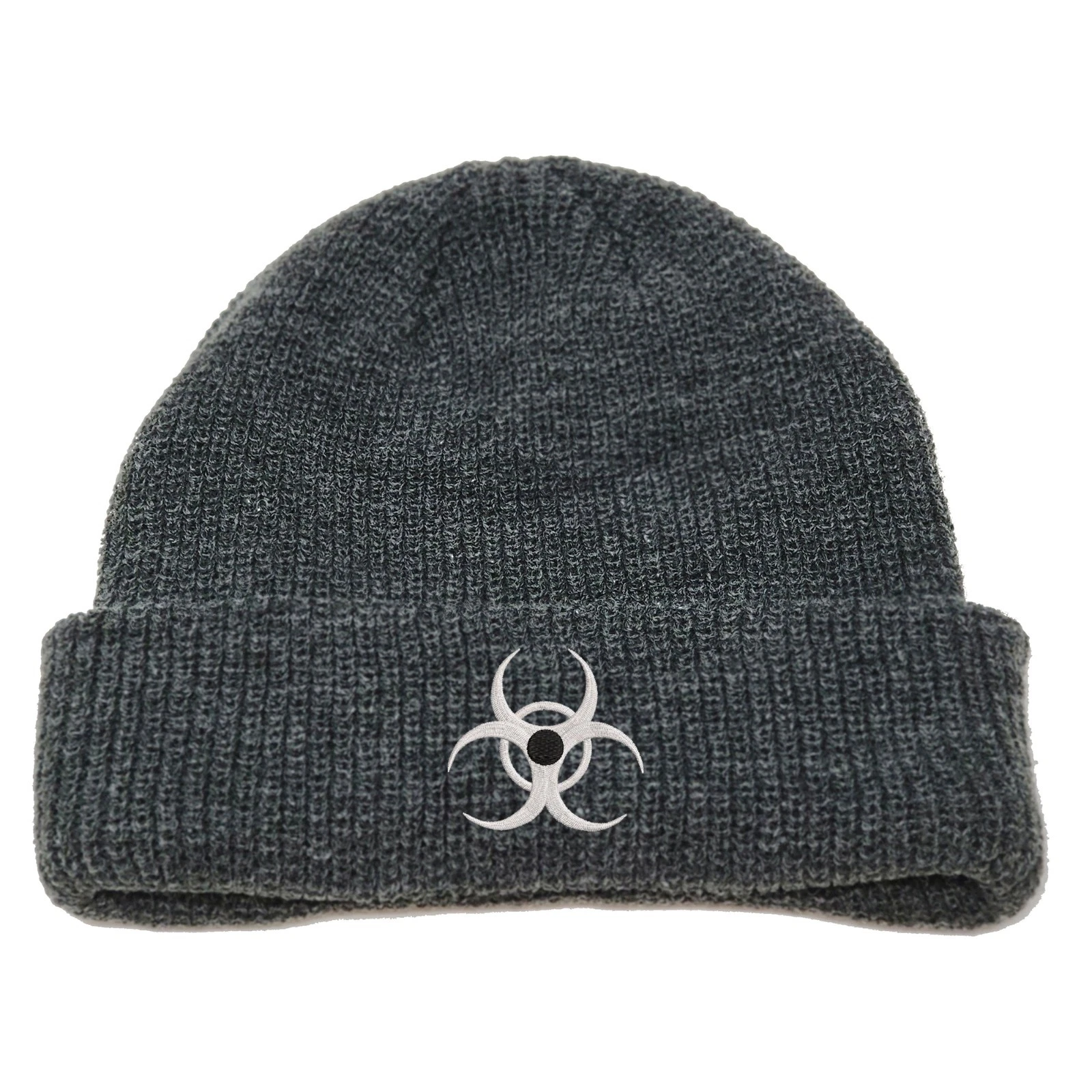 Biohazard tribal embroidered dock docker beanie hat - charcoal grey
