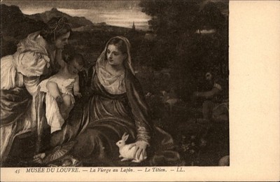 Musee du Louvre La Vierge au Lapin Le Titien vintage art postcard h581