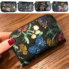 Small Wallet RFID Blocking Genuine Leather Compact Card Holder Zipper Card Case