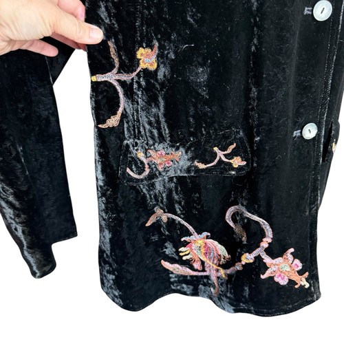 J. JILL Black Velour Womens Blazer Embroidered Floral Design Whimsigoth Witchy - Picture 2 of 10