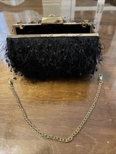 Small Black Clutch  with Gold Hardware comes with 2 chains handbag or shoulder 