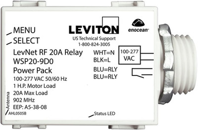 Levnet RF 902 Mhz Line Voltage Relay Receiver in 100-277V, 50/60 Hz, WSP20-9D0