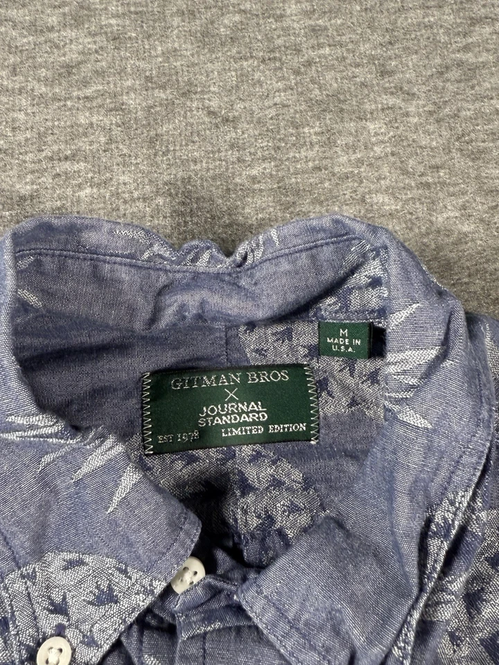 Gitman Bros x Journal Standard Shirt Mens Medium Blue Pineapple Long Sleeve - Image 2 of 4