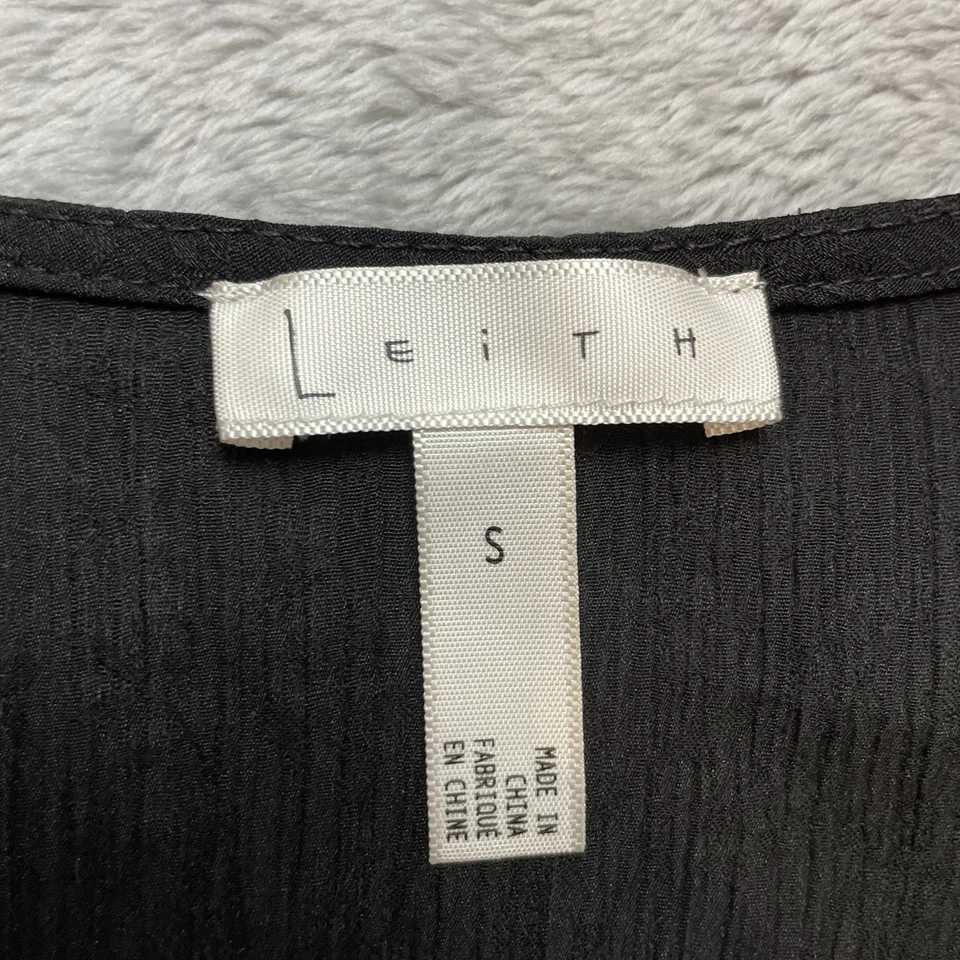 Leith Faux Wrap Blouse Top Womens S Black Crepe Peplum V Neck Raglan Long Sleeve - Image 4 of 4