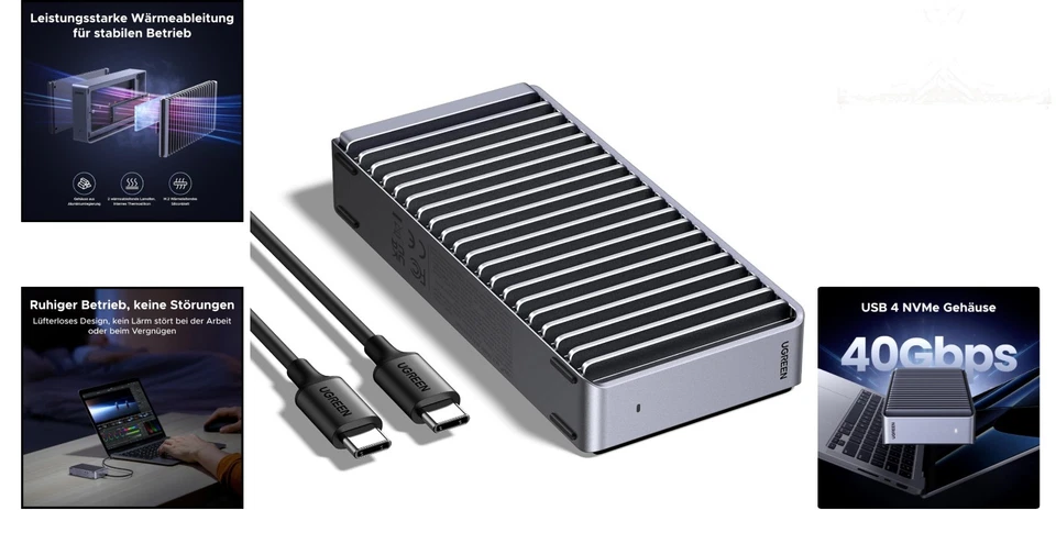 M2 SSD Gehäuse 40Gbps NVMe Thunderbolt 4 USB-C Aluminium kompatibel Mac Book - Bild 2 von 4