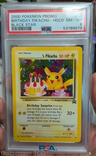2000 Pokemon Promo Black Star Birthday Pikachu Holo 24 PSA 8