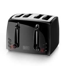 BLACK DECKER 4 Slice Toaster Extra Wide Slots 7 Shade Settings Black Finish