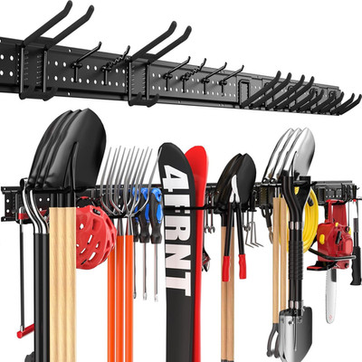 Garage Tool Organizer Wall Mount 64 Inches with 13 Adjustable Heavy-Duty Hooks, 