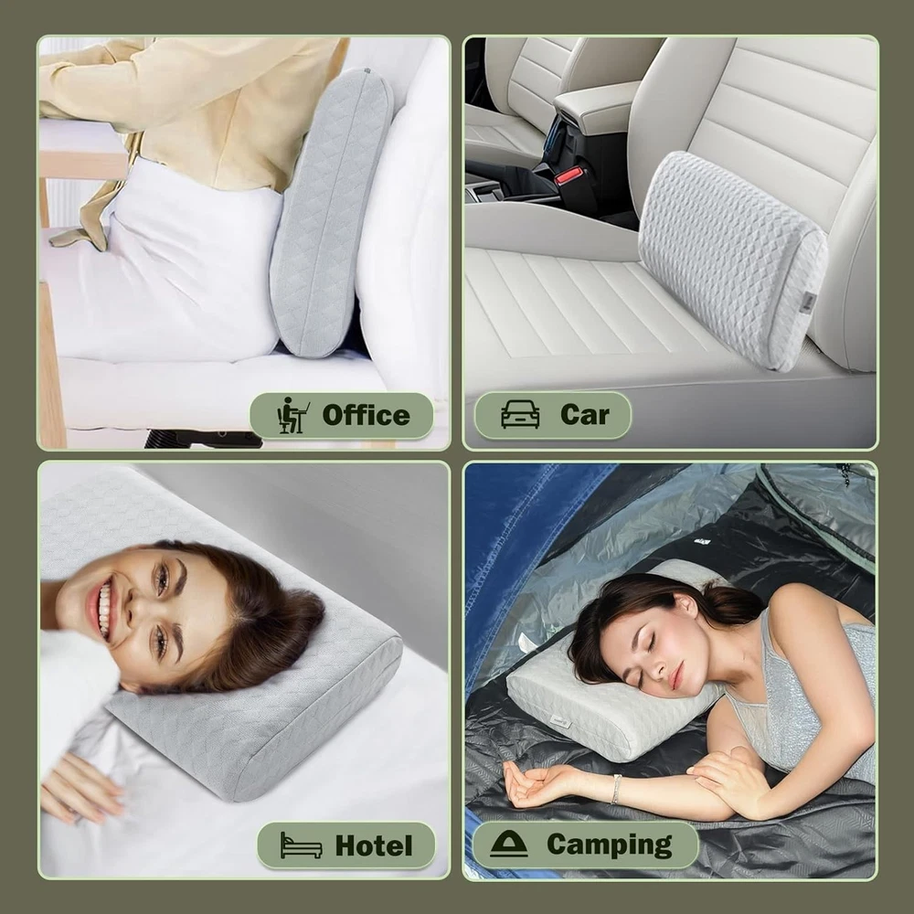Travel Pillow Memory Foam Support Portable Compressible Camping Pillow Gray M