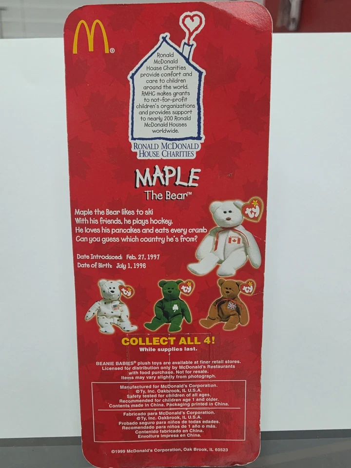 TY BEANIE BABY MAPLE THE BEAR VERY RARE ERRORS 1993 McDONALDS RETIRED - Image 4 of 4
