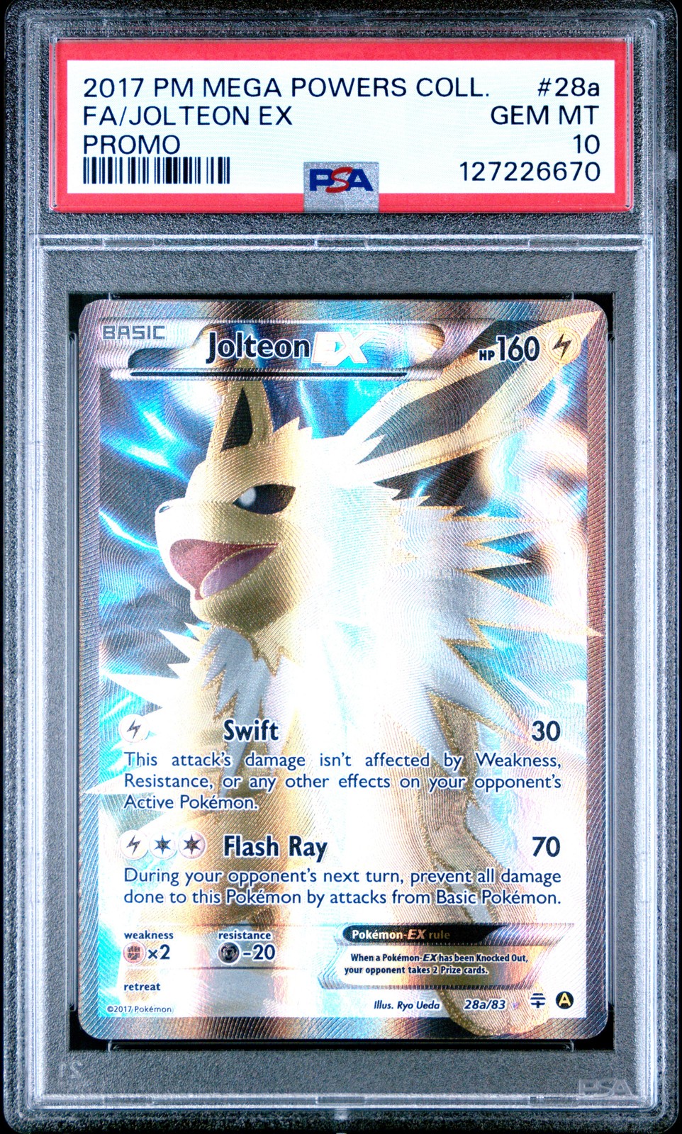 2017 POKEMON MEGA POWERS COLL PROMO #28A FULL ART/JOLTEON EX PSA 10
