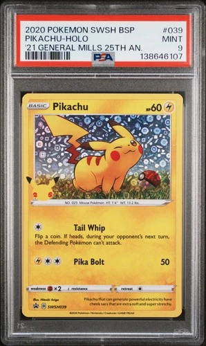 2020 POKEMON SWSH GENERAL MILLS 25TH ANNIVERSARY #039 PIKACHU-HOLO PSA 9