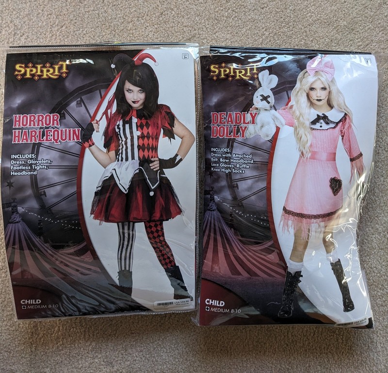 Horror Harlequin Spirit Halloween Costume Girls M 8-10 or Deadly Dolly or Both!