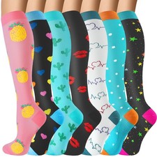 7 Pairs 20-30 mmHg Knee High Compression Socks for Women Men Improves Blo...
