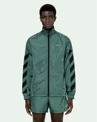 $870 Off-White Diagonals Green Nylon Jacket Medium