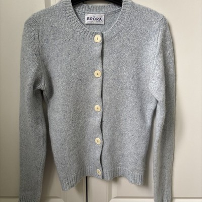 Brora Cashmere Donegal Cardigan Size 8 Pale Blue  Button Up Knit EUC RRP £498