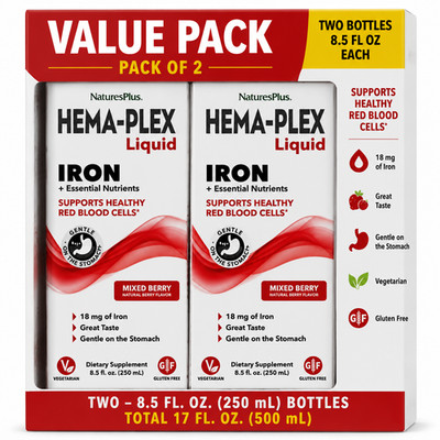 NaturesPlus Hema-Plex Liquid Iron Mixed Berry 8.5 fl oz   Pack of 2