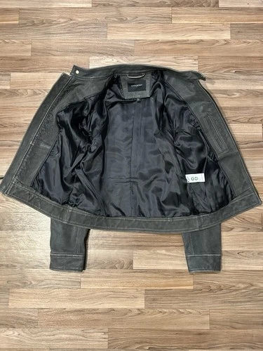 Banana Republic Discontinued Leather Stone Wash Cafe Racer Jacket Grey Men's  S image 3