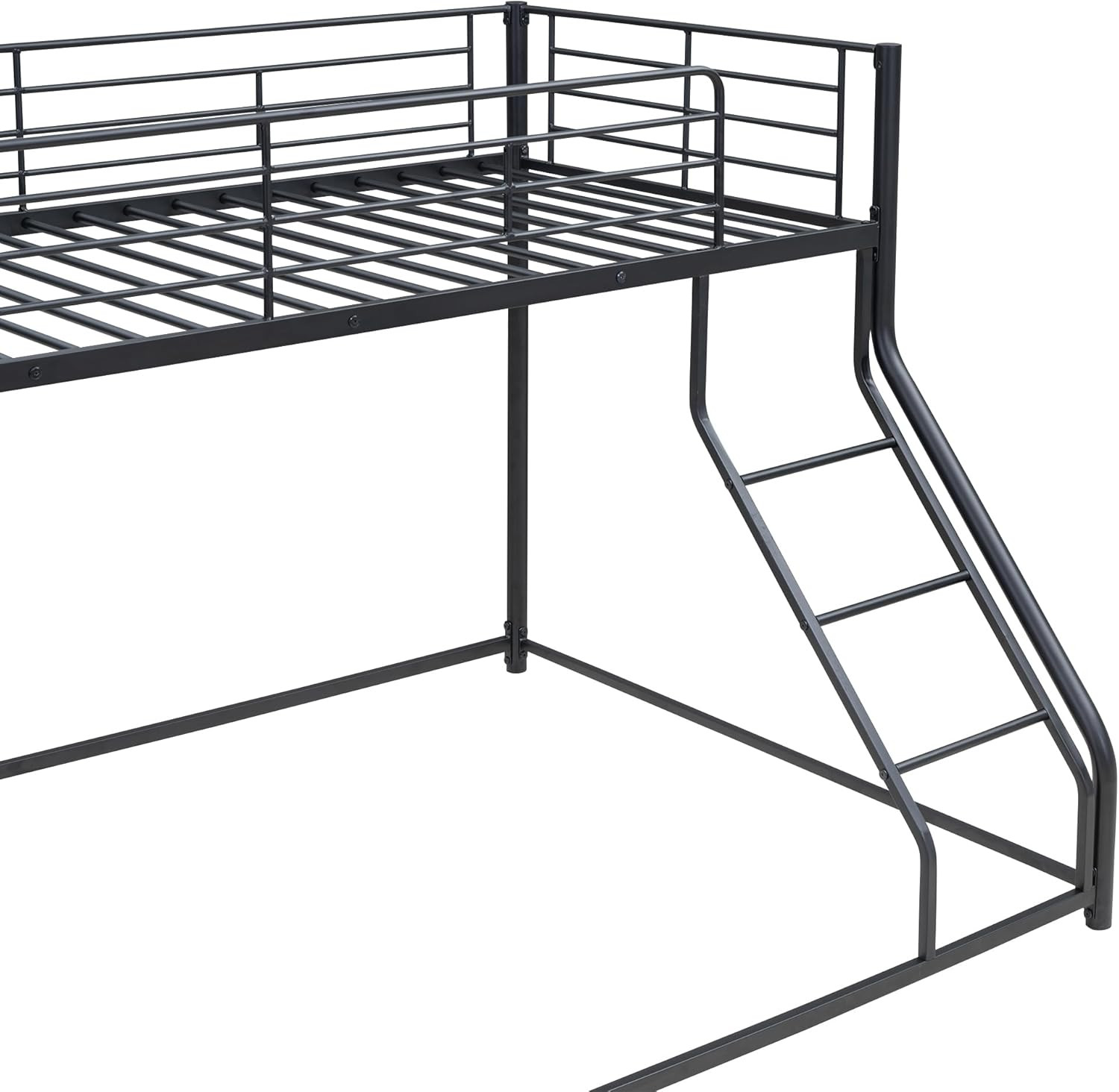 Metal Twin XL over Queen Bunk Bed with Ladder and Guardrails, Black