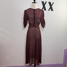 Cleobella Sheer Red Black High Neck Ruched Maxi Dress Indie Romantic M