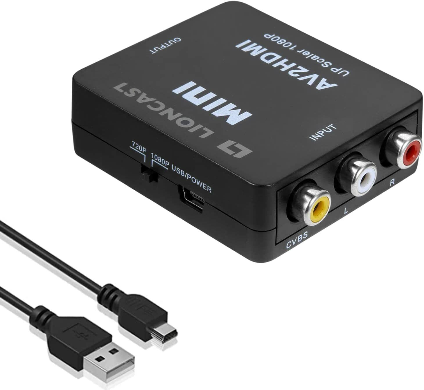 Lioncast RCA auf HDMI Adapter | AV 2 HDMI Konverter AV zu HDMI Adapter 