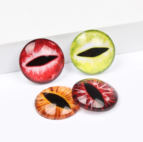 10 Demon Dragon Eyeball 25mm Cabochons Mixed Round Glass Cabochon Flat Back Eye - Picture 2 of 3