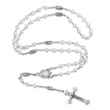 Rnivida Catholic Beads Rosary Necklace With Virgin Mary, Jesus Crucifix, Mira...