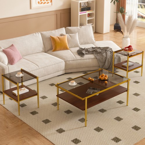 Coffee Table End tables Set 3 Tempered Glass Table MDF layer Modern Tables Livin